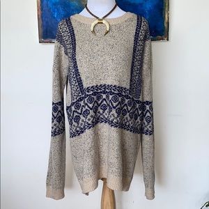 SOLD Tan and Blue Patterned Oversized Sweater